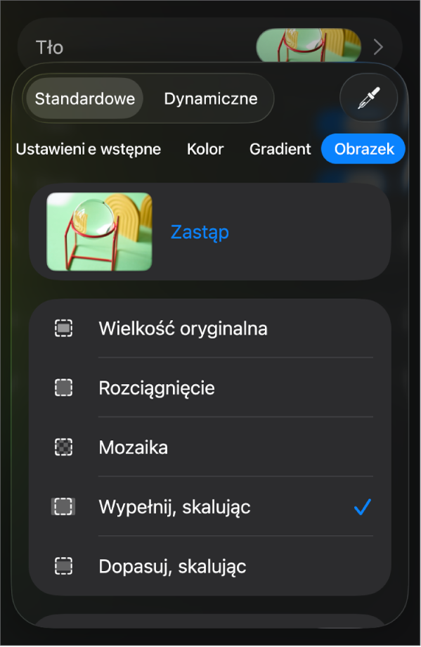 Narzędzia tła z obrazkiem ustawionym jako tło slajdu oraz na dole narzędzie Nałożenie koloru.