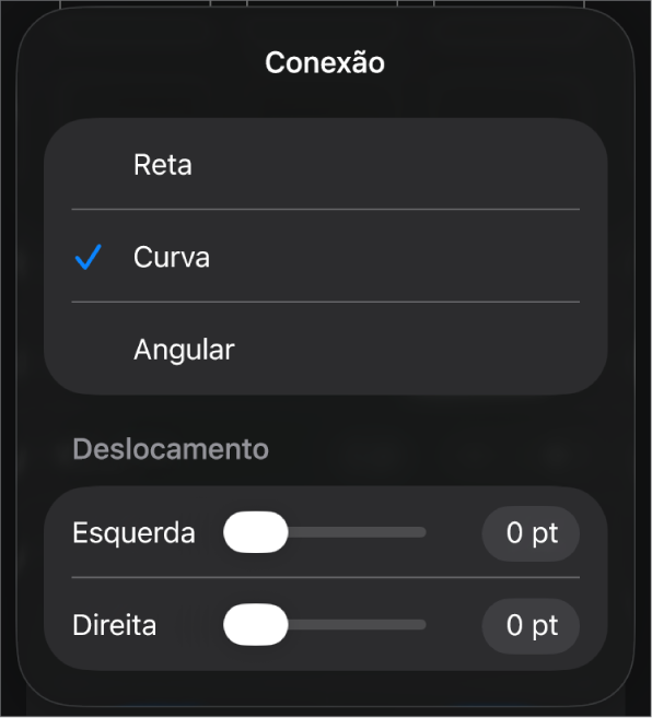 Os controles de Conexão com Curva selecionada.