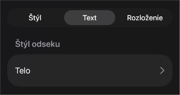 Štýl odseku s hviezdičku a tlačidlom Aktualizovať napravo.