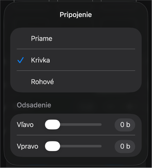 Ovládacie prvky Spojenie s vybranou možnosťou Krivka.