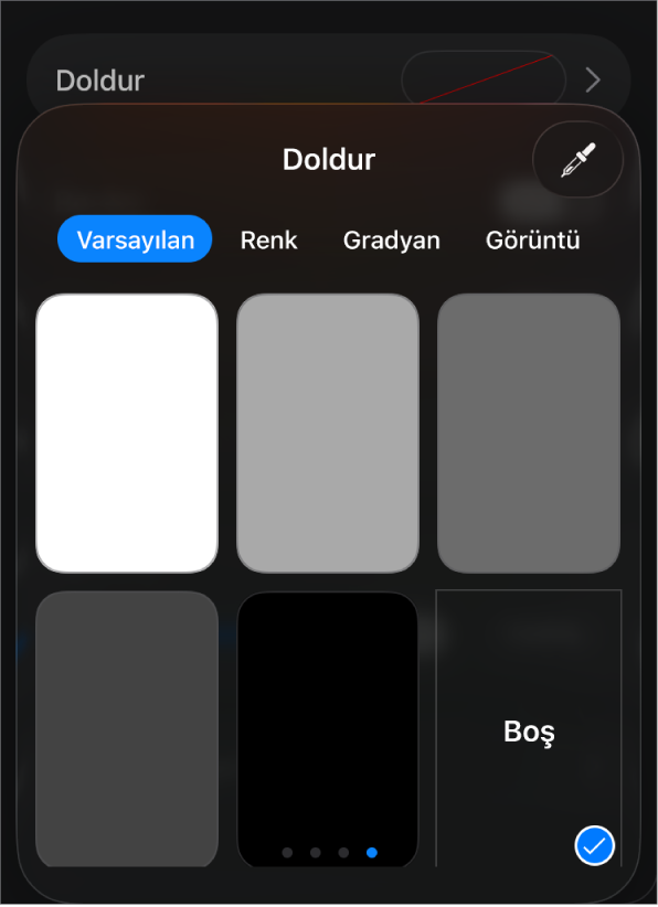Boş seçili olan Doldur denetimleri.