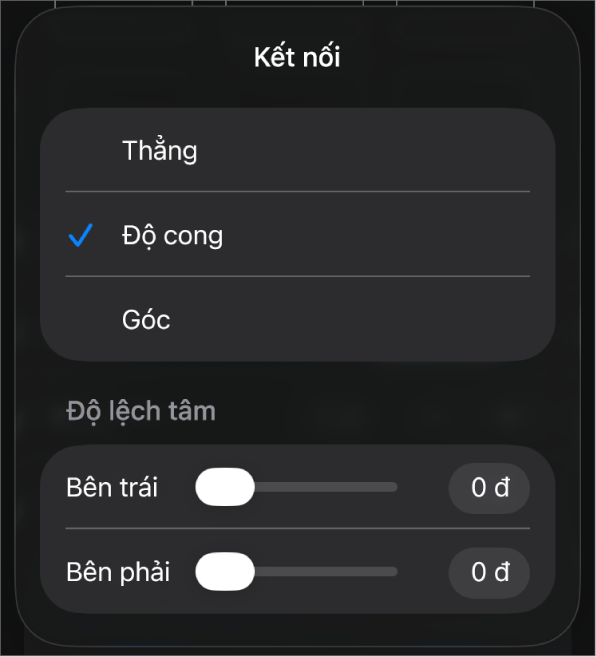 Các điều khiển Kết nối với Cong được chọn.