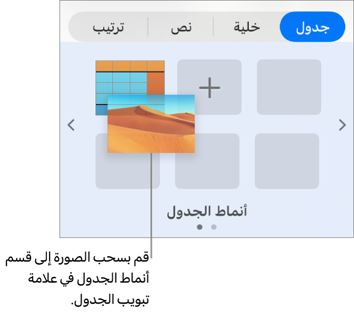 سحب صورة إلى أنماط الجدول لإنشاء نمط جديد.