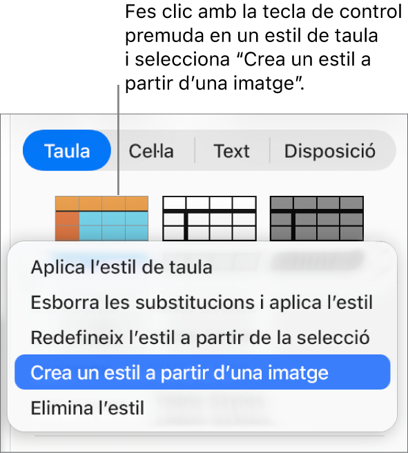 El menú de dreceres “Estil de taula”.