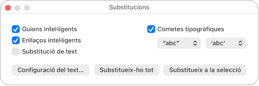 La finestra Substitucions.