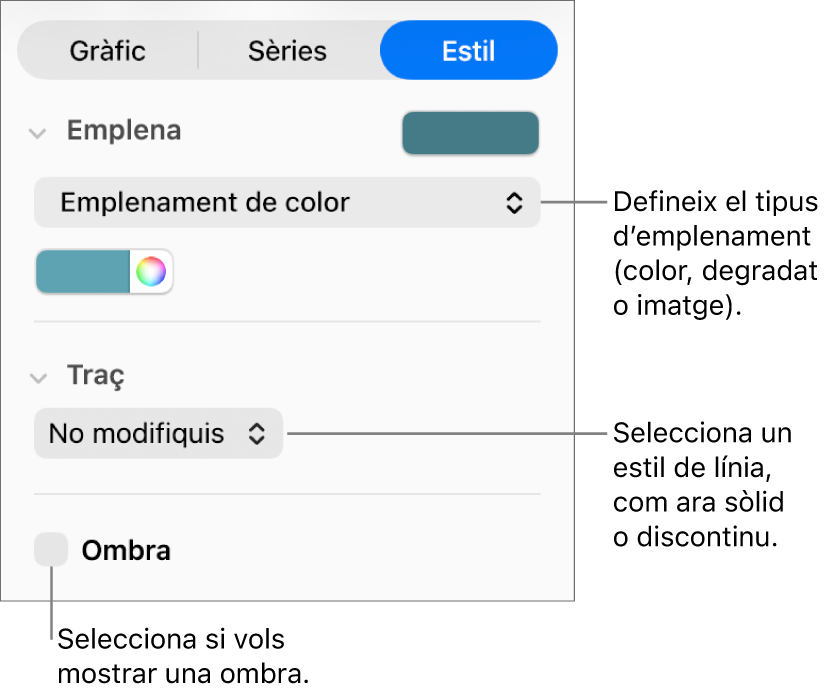 Controls per canviar l’aspecte d’una sèrie de dades.
