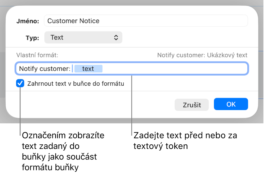 Vlastní formát buněk obsahujících text