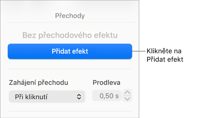 Tlačítko Přidat efekt v části Animovat na bočním panelu
