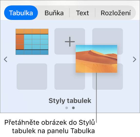 Vytvoření nového stylu přetáhnutím obrázku mezi styly tabulek.