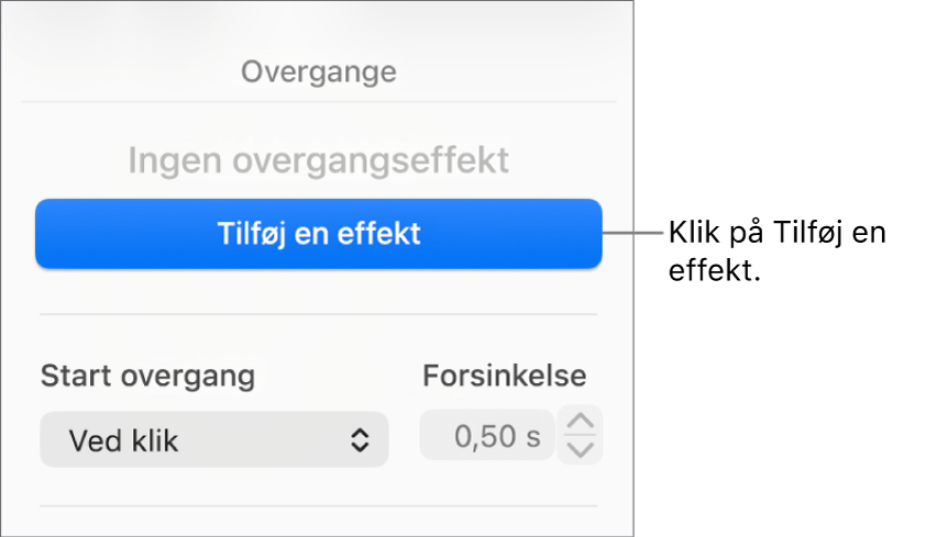Knappen Tilføj en effekt under Animer i indholdsoversigten.