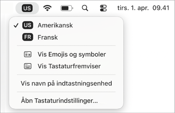 Tastaturmenuen i øverste højre hjørne af menulinjen.