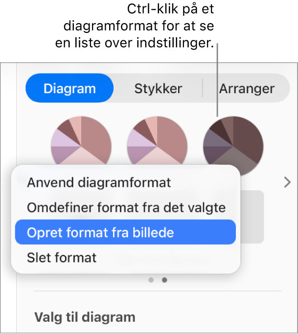 Genvejsmenuen til diagramformater.