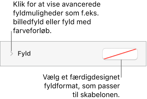Betjeningsmuligheder til valg af en fyldfarve.