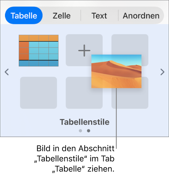 Ein Bild wird zu den Tabellenstilen gezogen, um einen neuen Stil zu erstellen