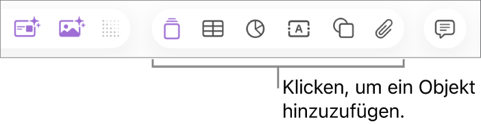 Die Keynote-Symbolleiste mit Tasten zum Hinzufügen eines Objekts auf einer Folie