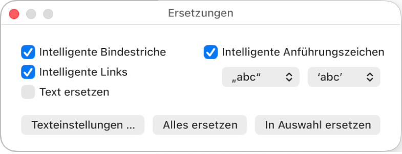 Das Fenster für Ersetzungen