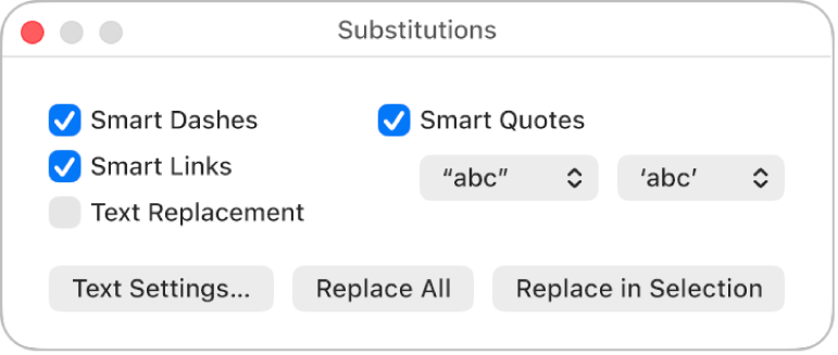 The Substitutions window.