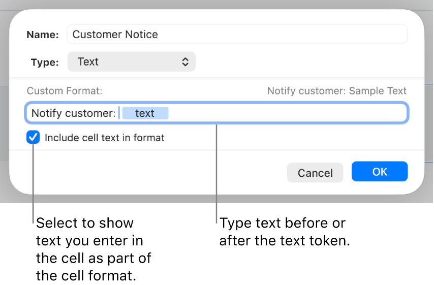 Custom text cell format.