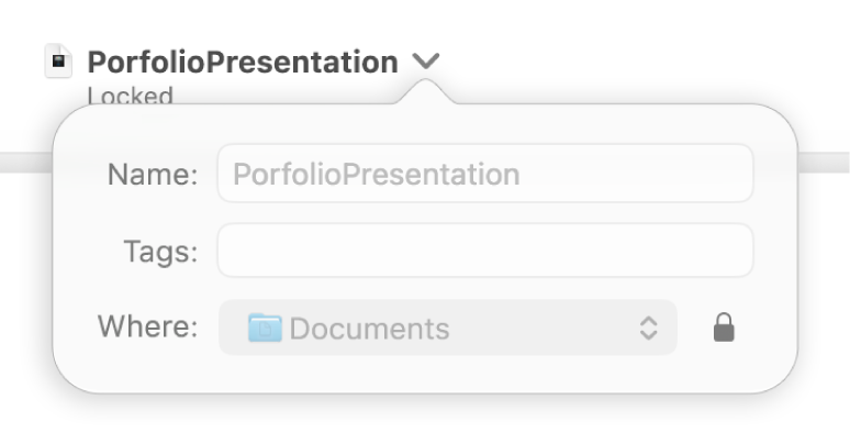 Pop-up for locking or unlocking a presentation.