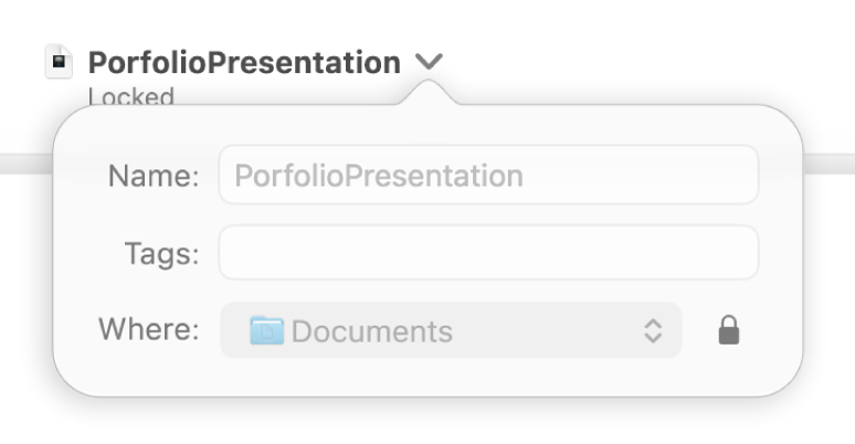 Pop-up for locking or unlocking a presentation.