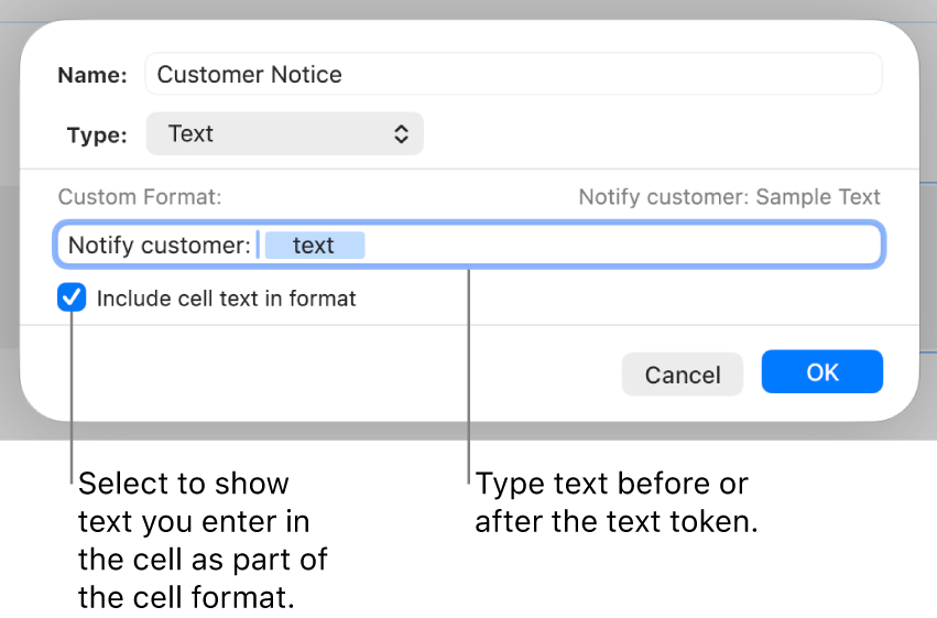 Custom text cell format.
