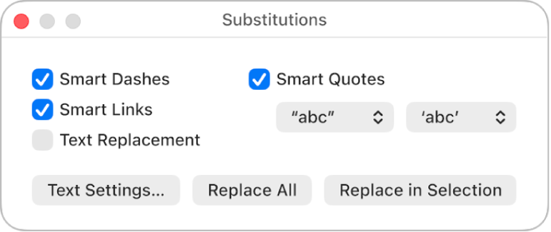 The Substitutions window.