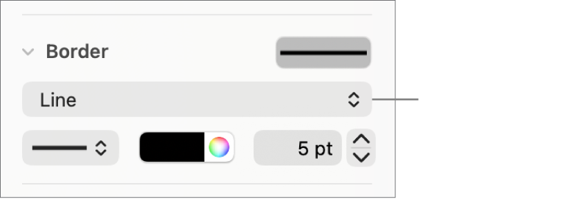 The Border style controls in the Format sidebar with Line selected as the border type.