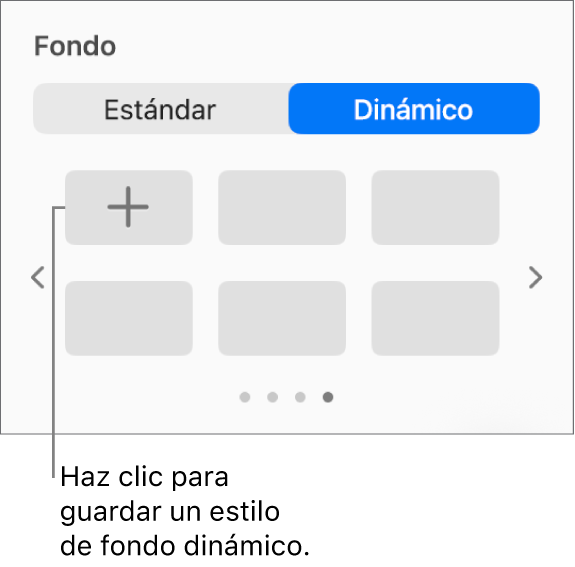 El botón Dinámico seleccionado en la sección Fondo de la barra lateral Formato con el botón «Añadir estilo» a la vista.