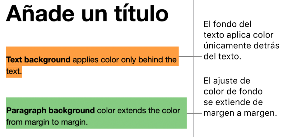 Un párrafo con color únicamente detrás del texto y un segundo párrafo con color por detrás que se extiende de margen a margen en un bloque.