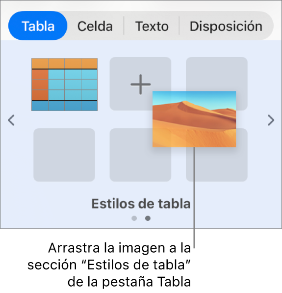 Al arrastrar una imagen hasta los estilos de tabla se crea un nuevo estilo.