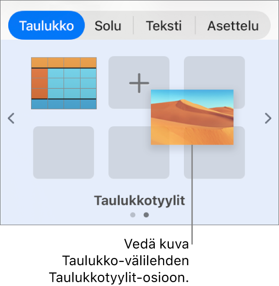 Kuvan vetäminen taulukkotyyleihin uuden tyylin luomiseksi.