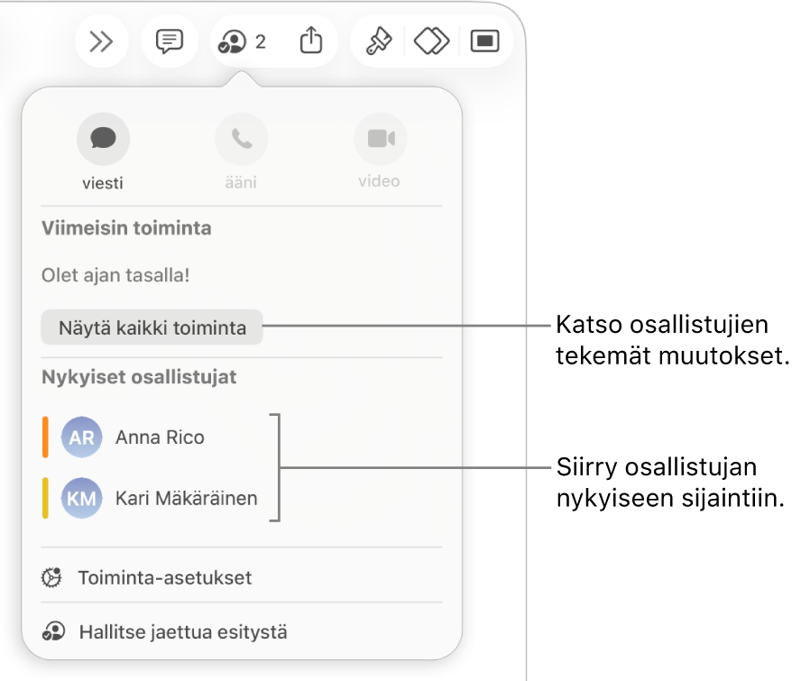 Yhteistyövalikko, jonka luettelossa on kaksi nykyistä osallistujaa.