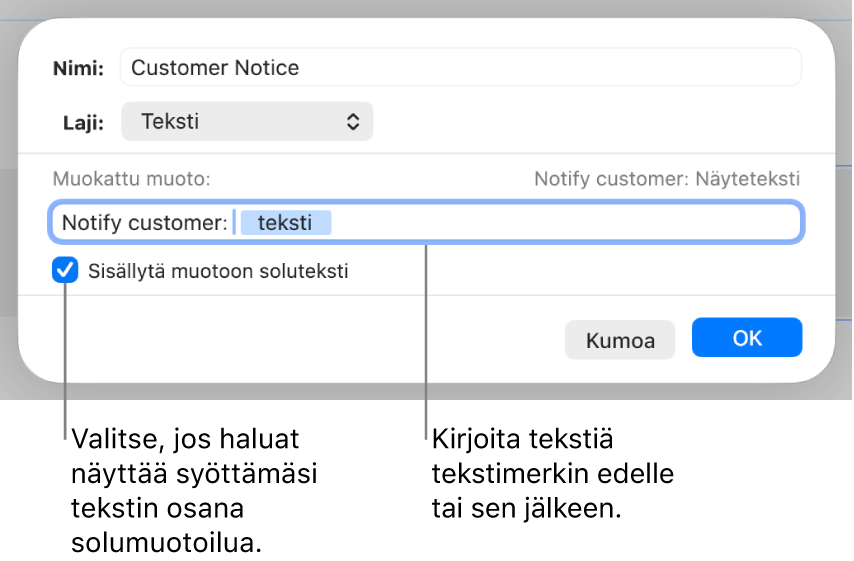Muokattu tekstisolumuoto.