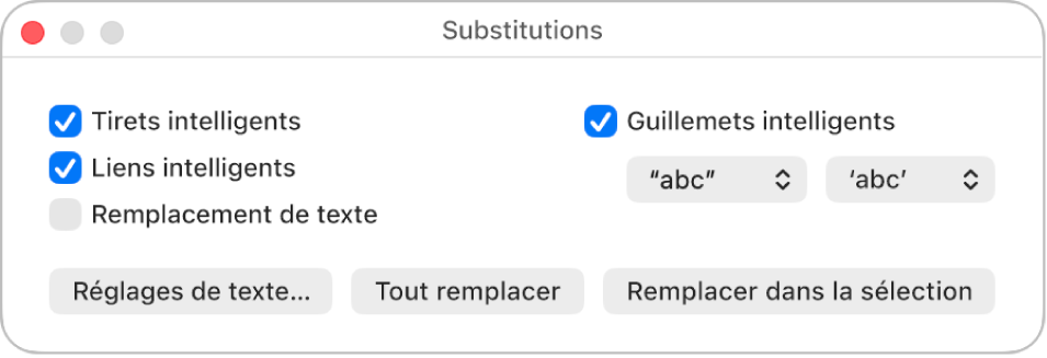 La fenêtre Substitutions.