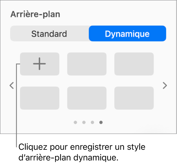 L’utilisateur a sélectionné le bouton Dynamique dans la section Arrière-plan de la barre latérale Format. On y voit le bouton Ajouter un style.