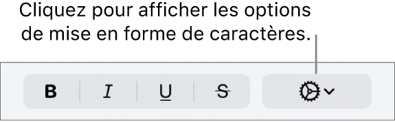 Le bouton Options avancées situé à côté des boutons Gras, Italique et Souligné.
