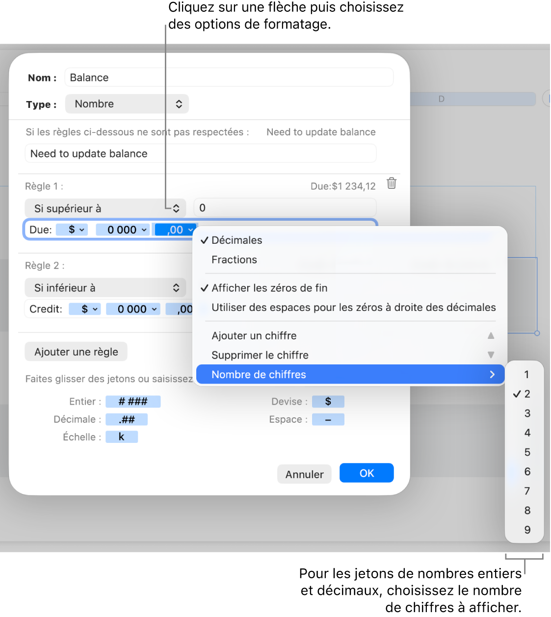 Fenêtre de format de cellule personnalisé présentant les commandes permettant de créer un format numérique personnalisé.