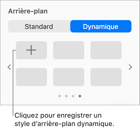 Le bouton Dynamique sélectionné dans la section Arrière-plan de la barre latérale Format, avec le bouton « Ajouter un style » affiché.