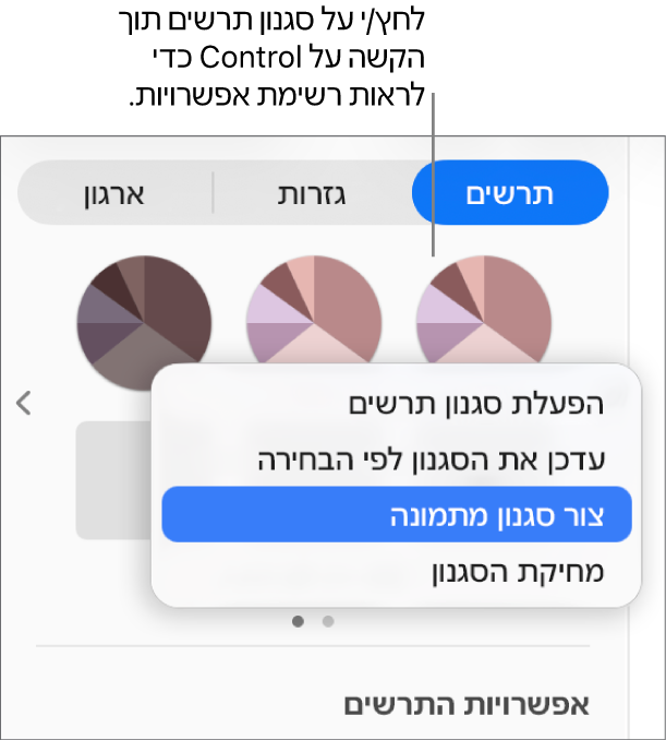 תפריט הקיצור סגנון תרשים.