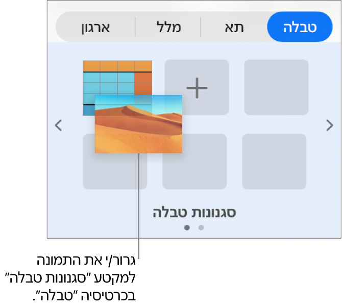 גרירת תמונה לסגנונות הטבלה כדי ליצור סגנון חדש.