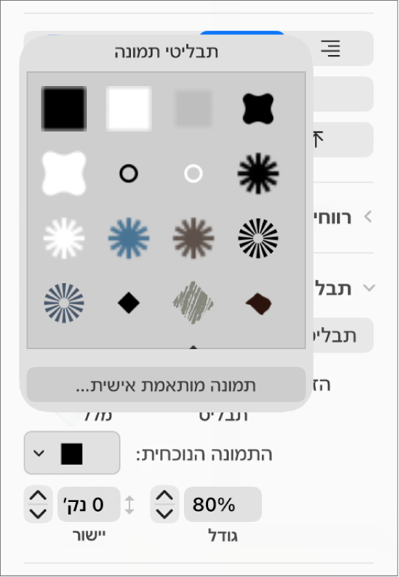 התפריט הקופצני ״תבליטי תמונה״.