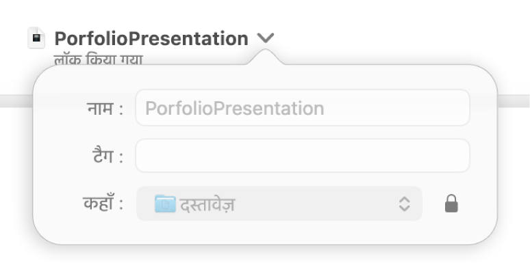 प्रेज़ेंटेशन को लॉक य अनलॉक करने के लिए पॉप-अप।