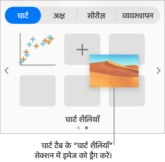 नई शैली बनाने के लिए इमेज को चार्ट शैलियों में ड्रैग करना।