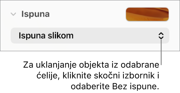 Kontrola za uklanjanje objekta iz odabrane ćelije.