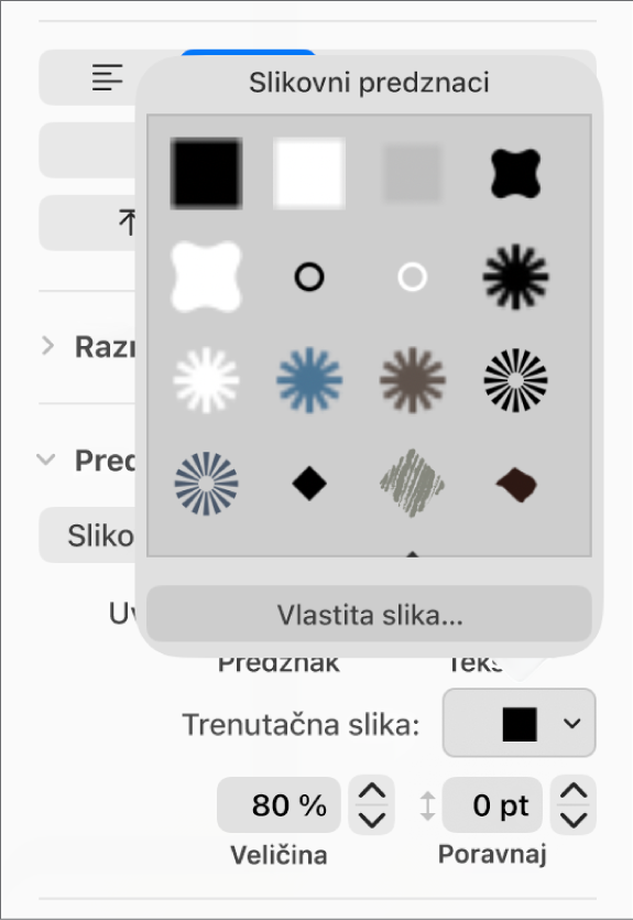 Skočni izbornik Grafičke oznake slike.