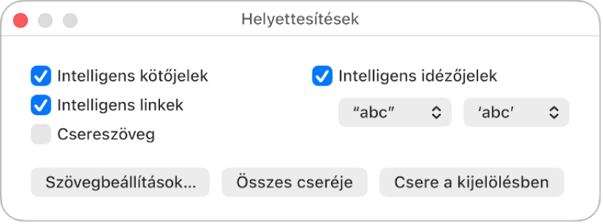 A Helyettesítések ablak.