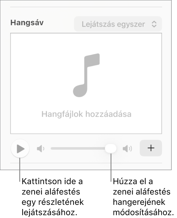 A Hangsáv vezérlői a Lejátszás gombbal és a kiemelt hangerőcsúszkával.