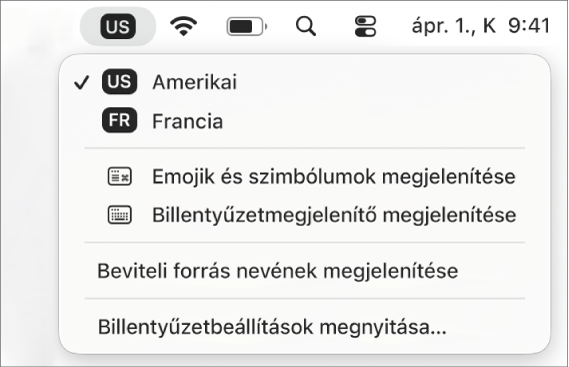 A Beviteli menü a menüsor jobb felső sarkában.