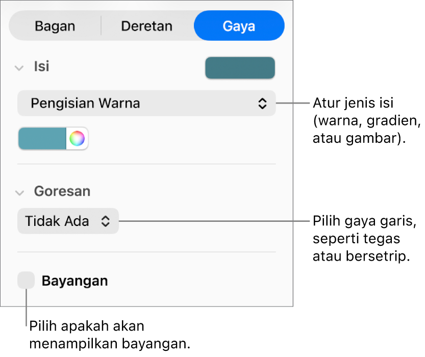 Kontrol untuk mengubah tampilan deretan data.