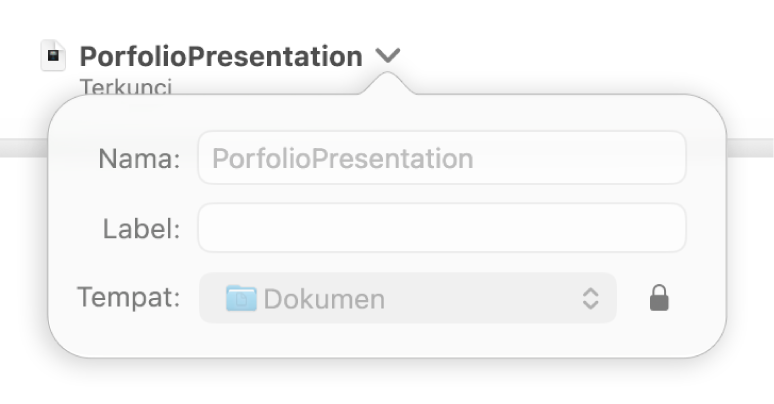 Pop-up untuk mengunci atau membuka presentasi.